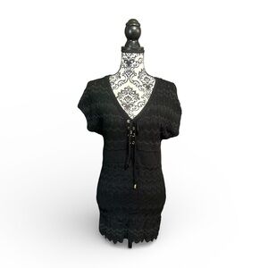 CACHE Y2K Black Textured Knit Top